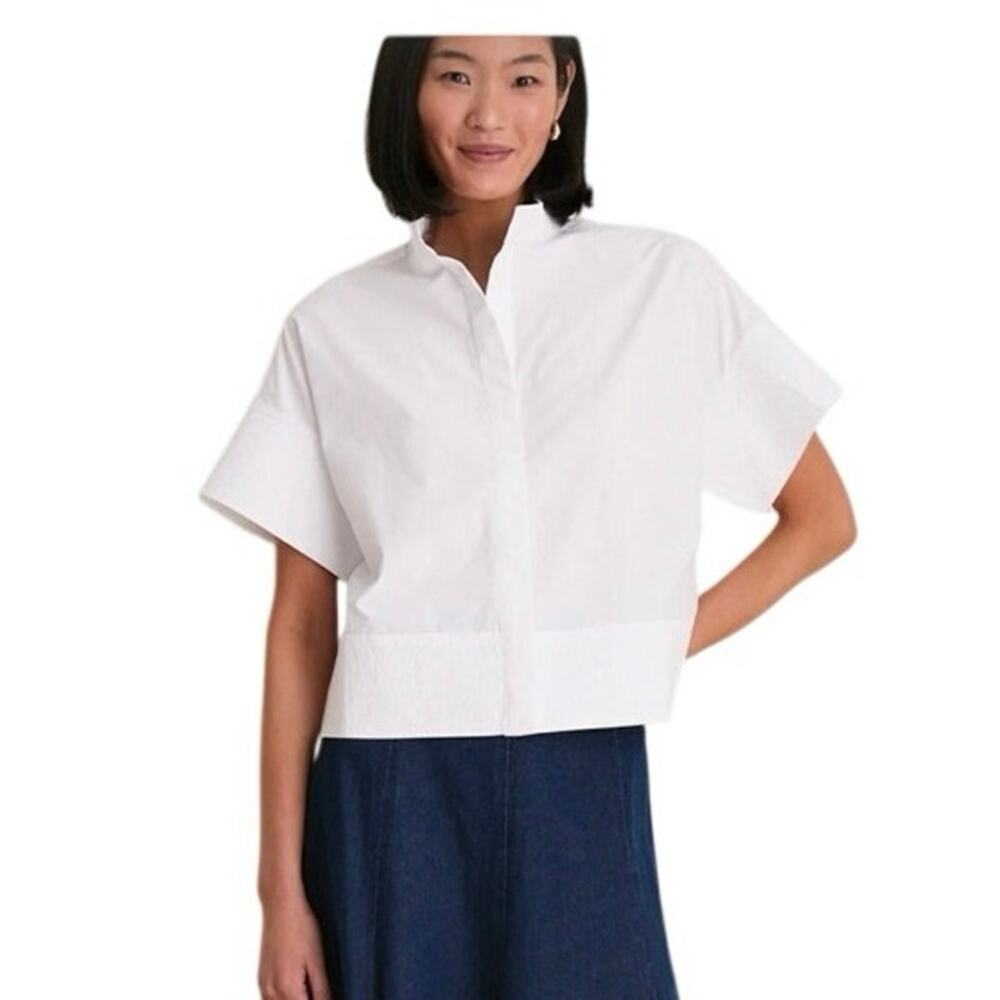 Tuckernuck Sofia White Cotton Poplin Short Sleeve Blouse Top, Plus Size 3XL